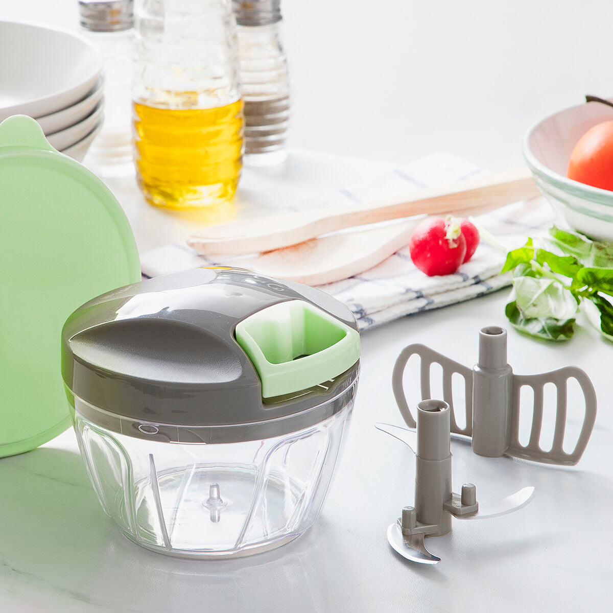 Manuaalinen minikasvisleikkuri vetonarulla Spinop InnovaGoods