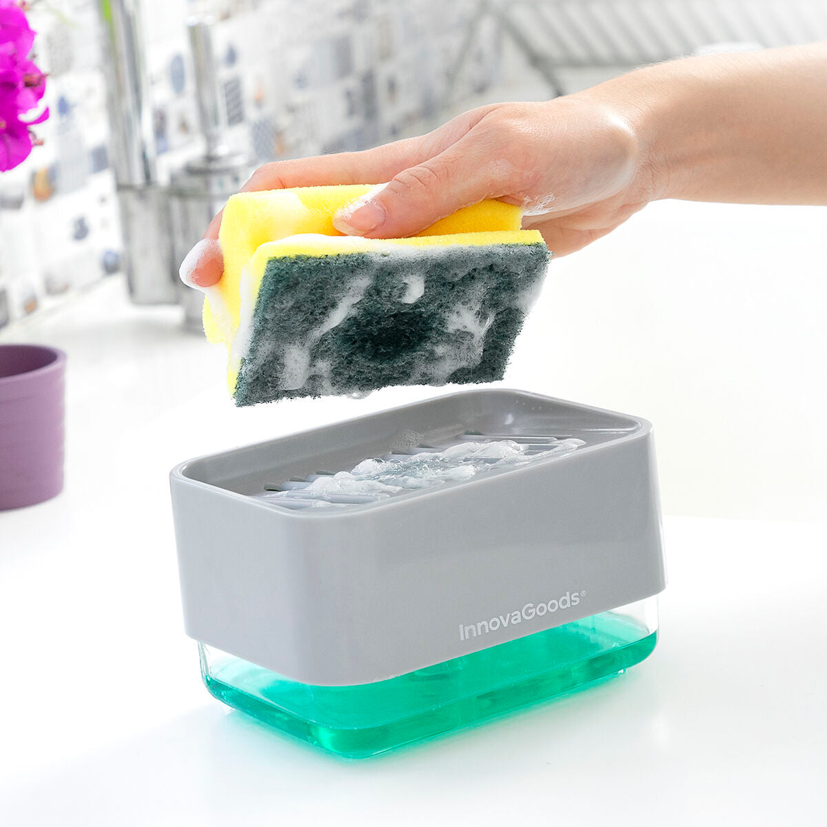 2-in-1 pesuaineannostelija keittiön altaaseen Pushoap InnovaGoods